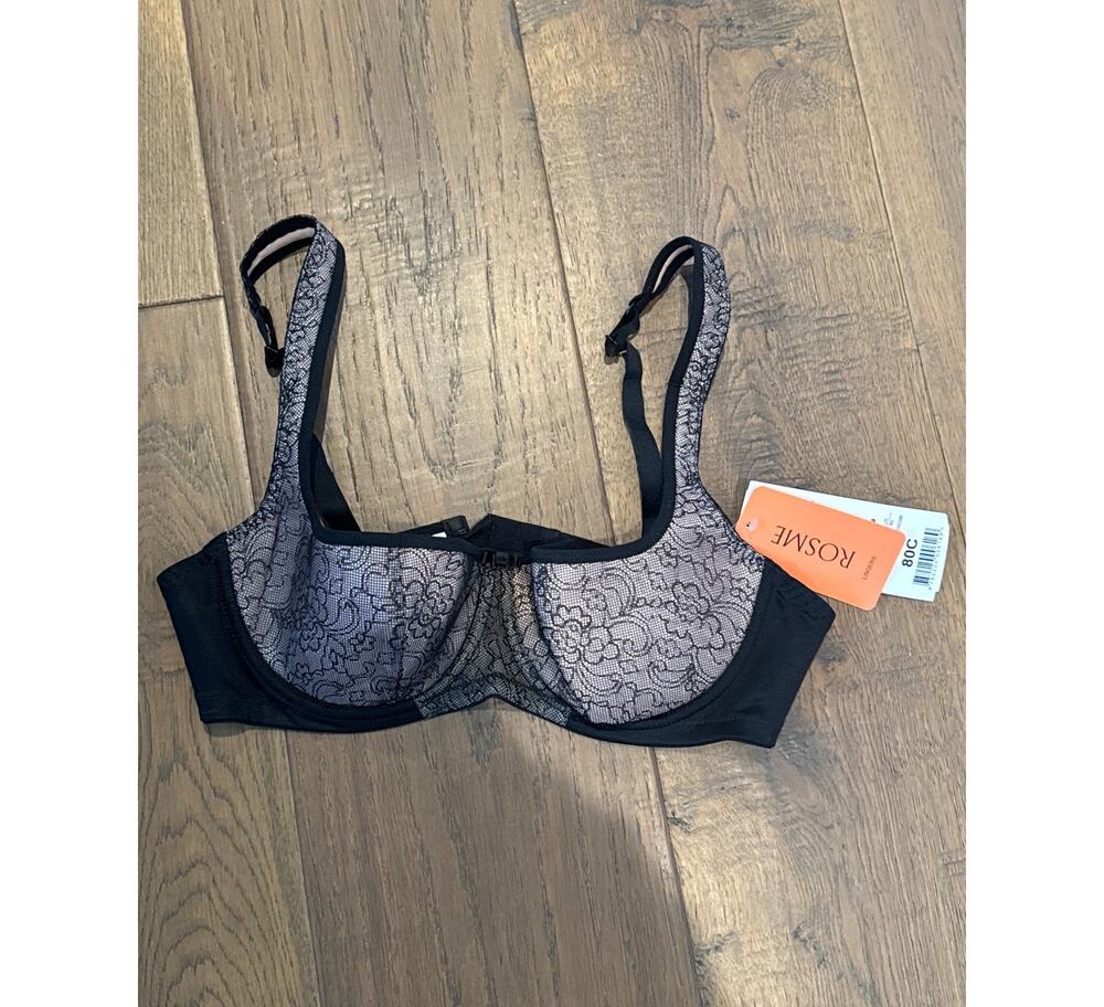 ROSME Lingerie Womens 36C / 80C Black Lace Padded Underwire Bra NWT 860-2-1019